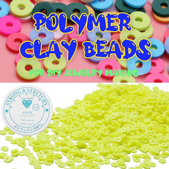 4000 Pcs Clay Beads for Bracelets Making, Polymer Spacer Flat DIY for Jewelry Necklace Earring Making Kit, Preppy Aesthetic Heishi Heshie Thin Disk Beads Assortments Set 4 6 8MM (YW-5-06, 6MM)
