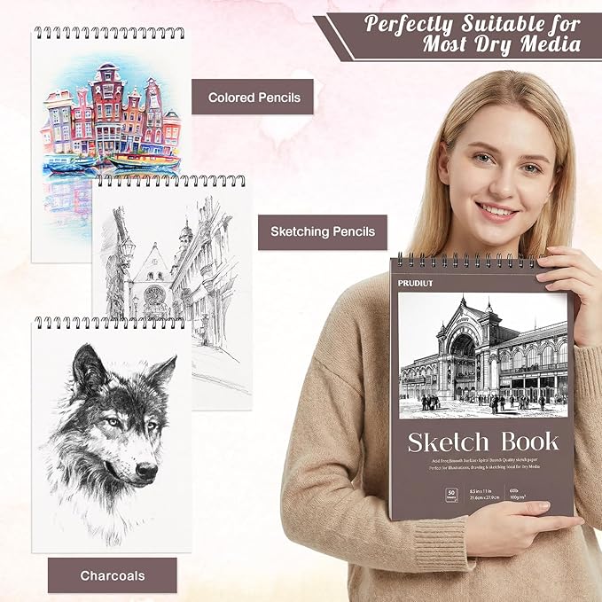 3 Pack Sketch Book 8.5×11 inch, Spiral Bound Sketch Pad 50 Sheets (68lb/100gsm), Acid-Free Sketchbook for Drawing Painting Sketching, Art Paper Drawing Supplies for Teens Adults Artists Ideal Gifts