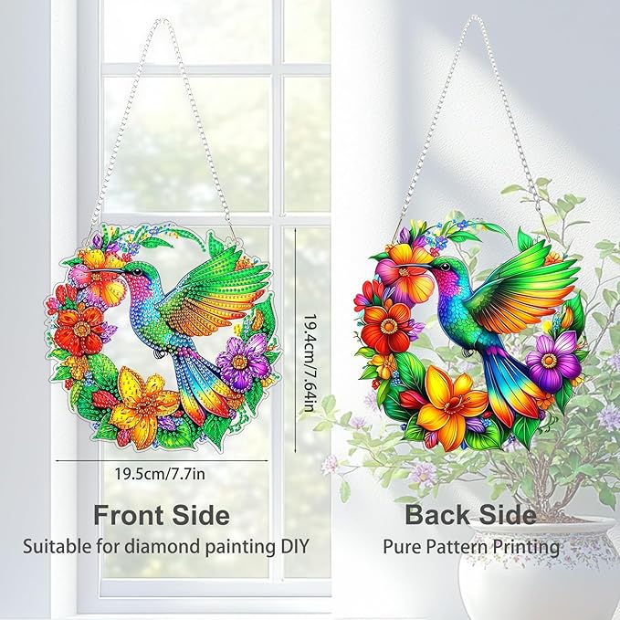 TOSTOG Hanging Diamond Art Kits for Adults, Colorful Hummingbird Diamond Paintings for Adults, Diamond Art Kits Window Pendant, 5D Diamond Paintings Hanging Pendant Kit Gem Painting Wall Decor Gift