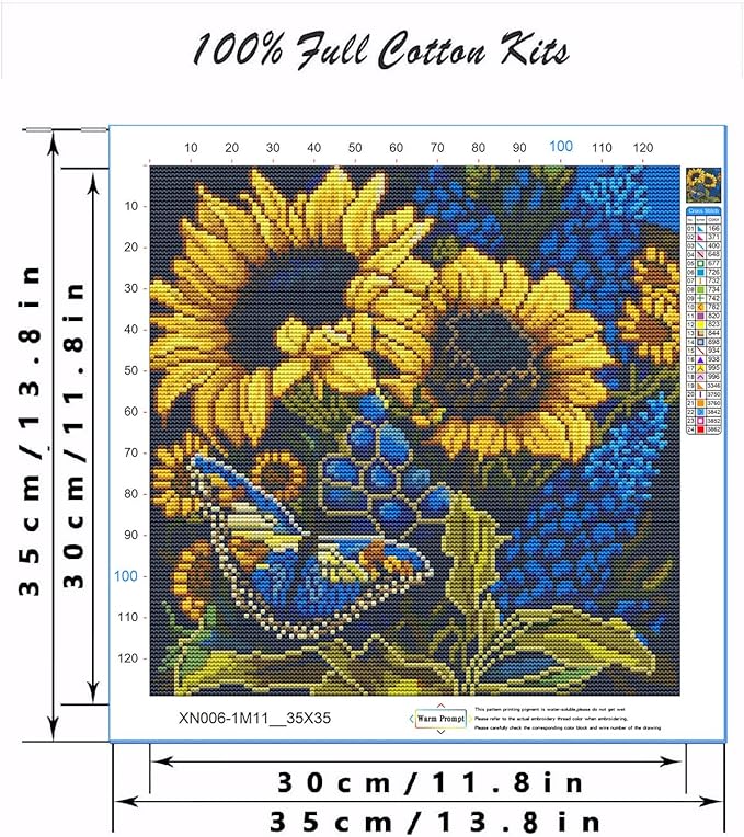 sunflower cross stitch kits for adults - stamped crossstitching kits preprinted 11 count cross-stitch kit for beginner, 11ct prestamped easy pattern needlepoint kits crafts for decor