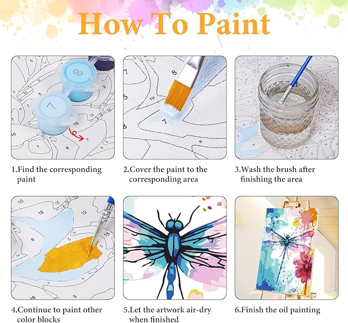 Framed Paint by Numbers Kit for Adults Beginner Dragonfly, Adult Paint by Number Kits on Canvas Framed Flower, DIY Acrylic Oil Painting by Numbers with Frame, Perfect for Home Decor Gift 8 X 12 Inch