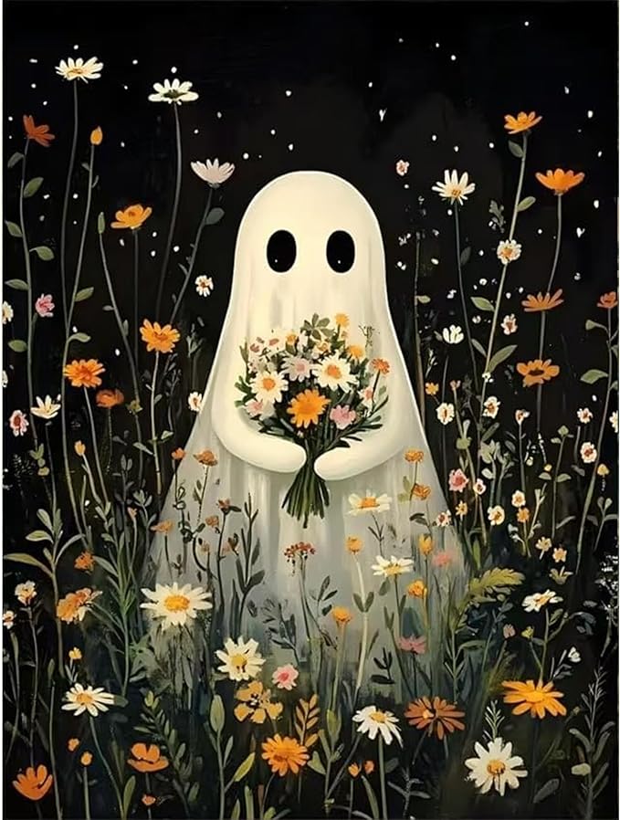 Horror Ghost Stamped Cross Stitch Kits for Adults -Halloween Embroidery Kits for Beginners Adults,11 CT Patterns Dimensions Counted Cross Stitch Kits for Adults Arts Craft 12x16 inch