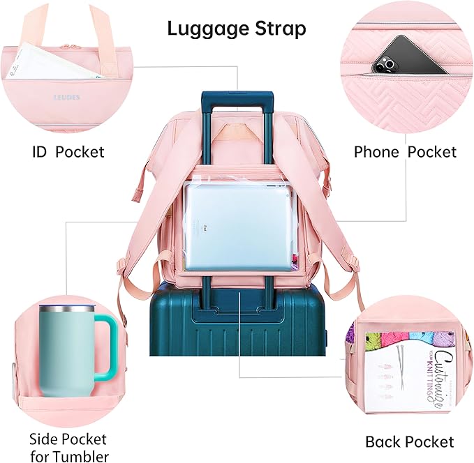 Leudes Knitting Bag Backpack, Yarn Storage Organizer Large Crochet Bag Tote Christmas Gift Yarn Holder Case for Carrying Projects, Knitting Needles (Upgraded Pink)