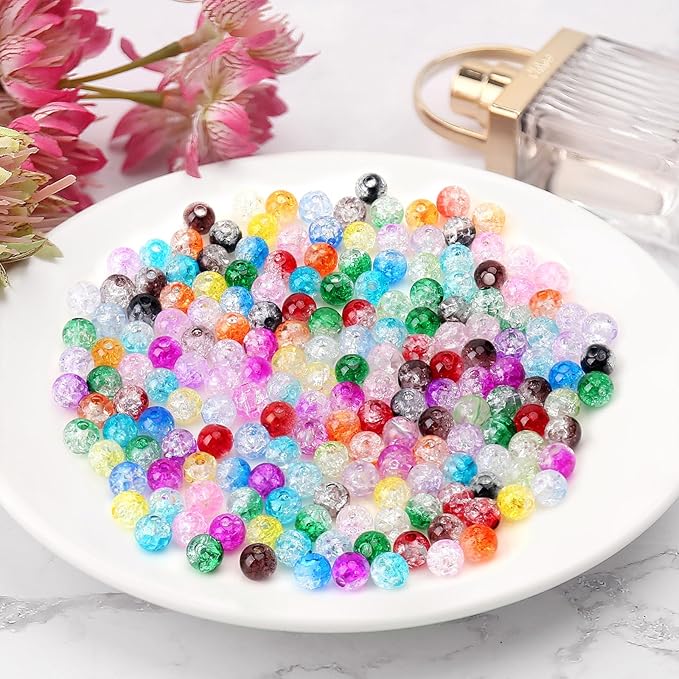 bonny boxx 500pcs 8mm smooth cracked mix color acrylic round beads, plastic resin bubblegum balls chunky gumball beads for necklace and bracelet making, crafting supplies