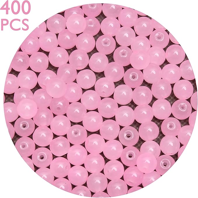 400PCs 4mm Light Pink Jade Glass Beads Bulk, Round Smooth Hole Glass Crystal Beads for Jewelry Making, DIY Bracelets, Necklaces, Bag Charms, Keychains and Craft Projects