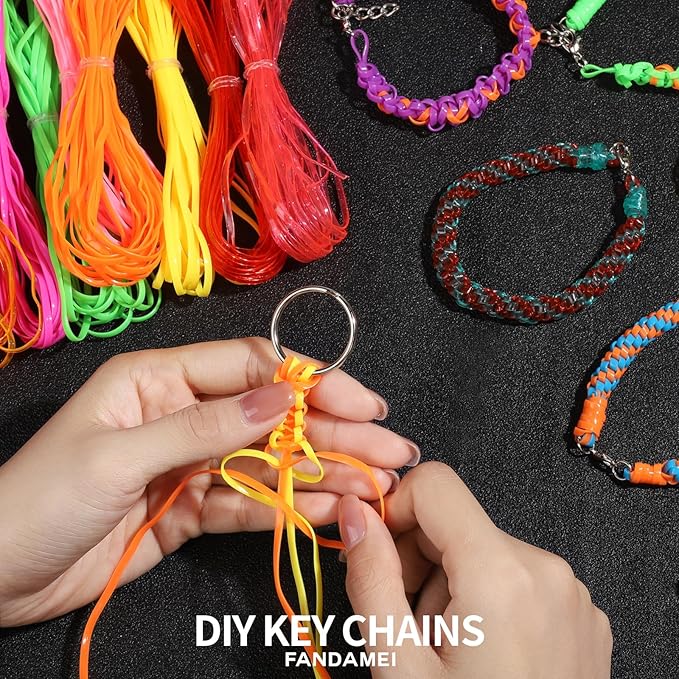 Fandamei Lanyard String Kit, 12 Colors Plastic Lacing Cord, Bright and Glitter Color, Lanyard String for Crafts, Bracelets and Jewelry Making Weaving Kit for Craft DIY