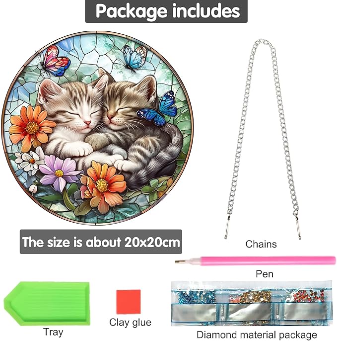Bimkole Cat Diamond Art Hanging Kit for Adult, DIY 5D Diamond Art Flower Animal Window Pendant, Acrylic Crystal Art Hanging Ornament Home Wall Garden Front Door Sign Outdoor Decor 7.8x7.8 Inch