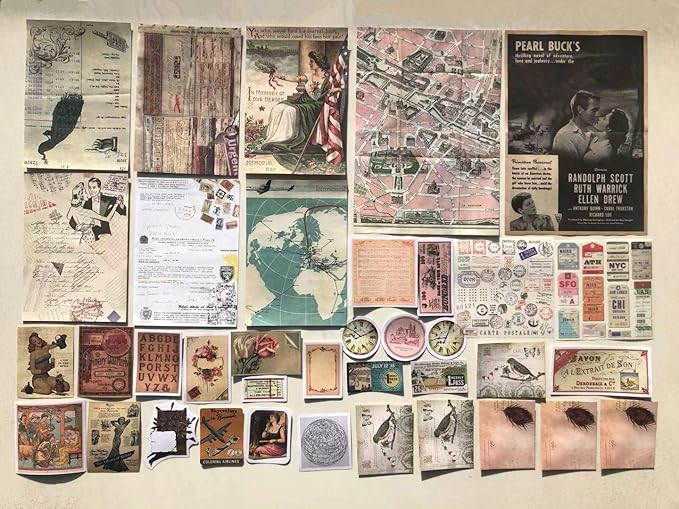 Vintage Aesthetic Memorial Adhesive Handcrafts Washi Sticker Pack, Artsy Antique Paper Decals Supplies for Old-Time Travel Crafts Material Set