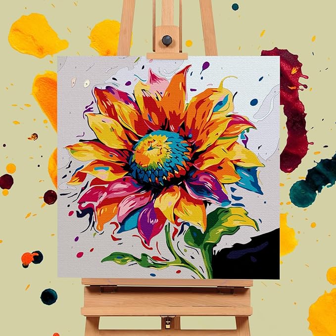 Framed Paint by Numbers Kit for Adults Beginners & Kids Ages 8-12, Sunflower Acrylic Easy Paint by Number with Frame, Watercolor Paint by Number Kits on Canvas Framed (10 * 10 Inch, without Easel)