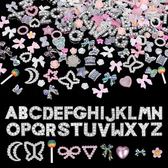 Junk Case Charms, Pink Phone Case Charms Letters Junk Decorations Kit for DIY Necklace Bracelets Jewelry Making Scrapbooking Crafts