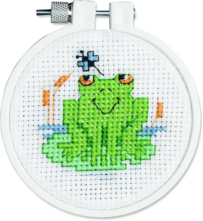 Janlynn 21-0985 Round Kid Stitch Soggy Froggy Mini Counted Cross Stitch Kit, 3-Inch, Small