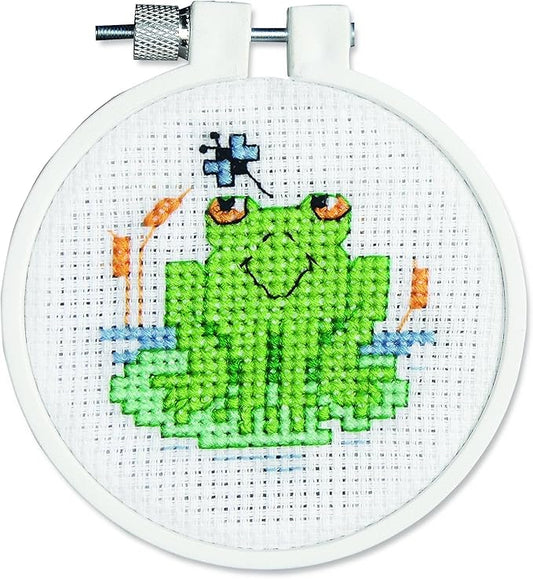 Janlynn 21-0985 Round Kid Stitch Soggy Froggy Mini Counted Cross Stitch Kit, 3-Inch, Small