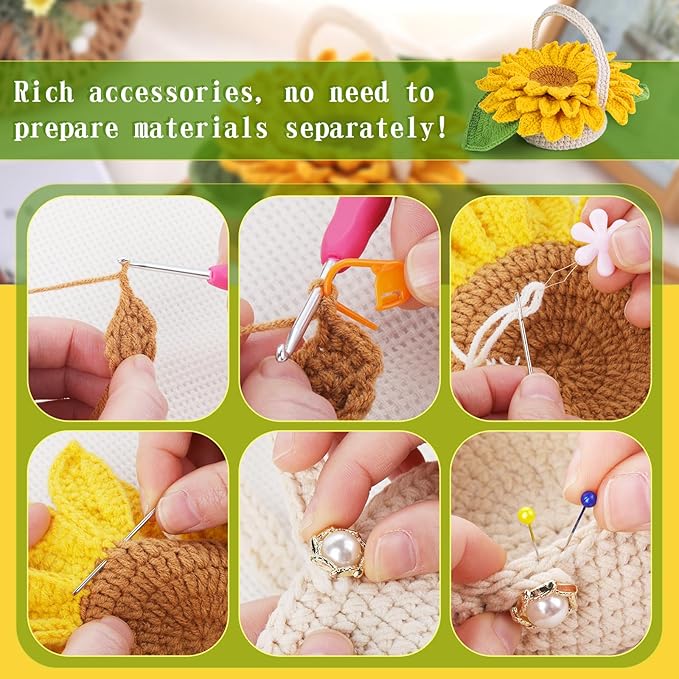 Yizzvb Crochet Kit for Beginners, 5 Pcs Coasters Plant Pot Crochet Start Kit for Adults, Complete Knitting Crochet Supplies with Step-by-Step Instruction, Crochet Hooks, Yarn for DIY Craft Supplies