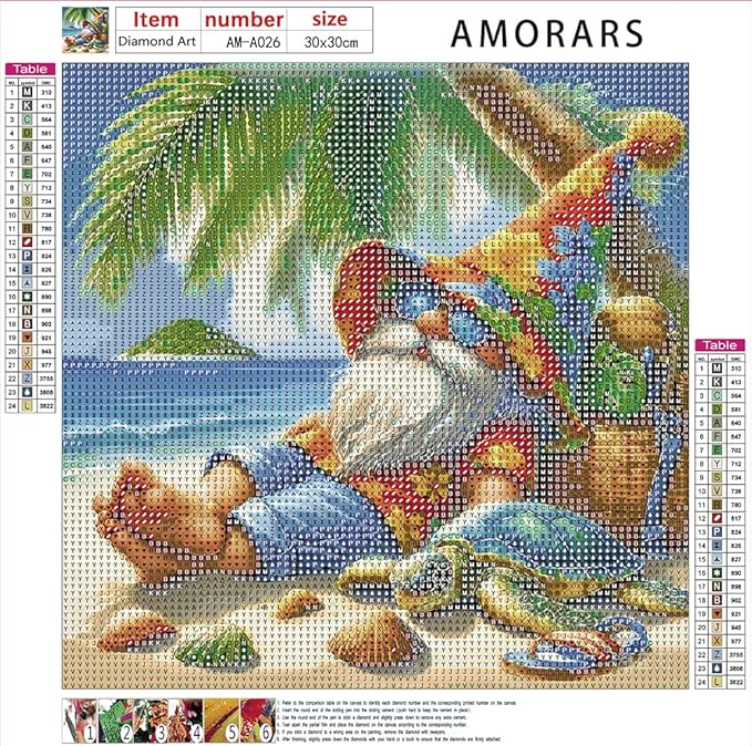 AMORARS Gnome Diamond Painting Kit for Adults, 5D Beach Gnome Diamond Art Beginners - DIY Full Diamond Dot Gem Art Paintings, Gifts,Suitable Home Wall Arts and Craft Paint Kits, 12x12Inch