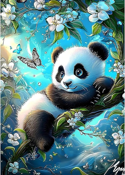 SENQAO Panda Diamond Painting Kits for Adults DIY 5D Diamond Art Paint with Round Diamonds Full Dril Gem Art Flower Panda Painting Kit for Home Wall Decor Gifts 12x16inch