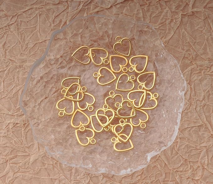 Ruwado 50 pcs Hollow Heart Charm Jewelry Making Kits for Jewelry Making 1.5 x 1.2 cm Cute Accessories for DIY Crafting Project Christmas Tree Décor Necklace Bracelet Keychain Earring Supplies (Gold)