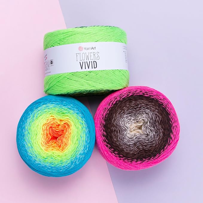 YarnArt Flowers Vivid Gradient Yarn – 55% Cotton 45% Acrylic – Multicolor Ombre for Knitting & Crochet – Lightweight Fine, 250g (8.8 oz), 1094 yds – Rainbow Summer (502)