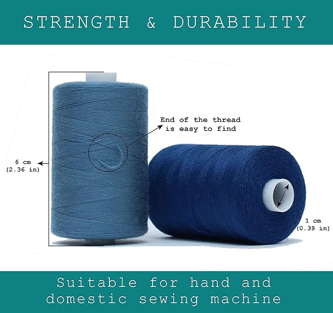 BlesSew Sewing Thread in Blue Color Tones – 6 Spools of Polyester Thread for Sewing Machine for Beginners, Hand Stitching & Quilting - 1000 yds per Spool