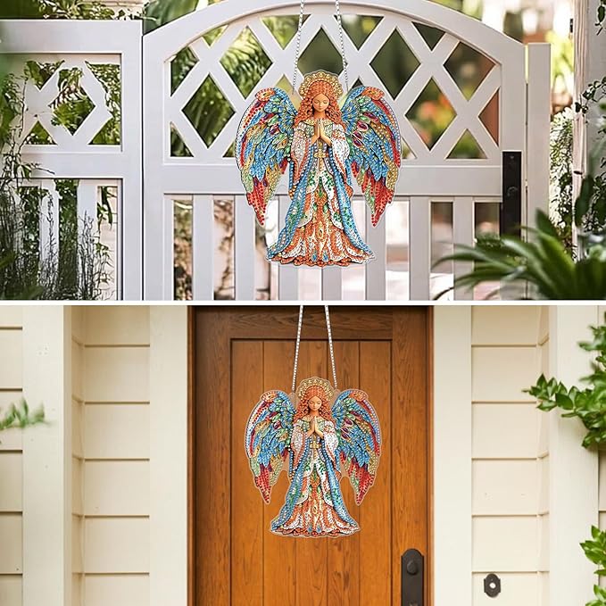 MXJSUA Diamond Art Hanging Kits for Adults Beginners, DIY Acrylic 5D Special Shaped Crystal Diamond Gem Art Painting Hanging Ornament for Home Wall Decor and Gift (Angel of Hope)