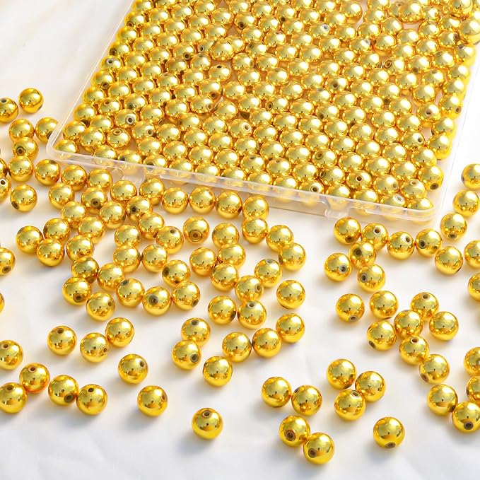 Laopottbeads 230 Pcs Gold 12MM Beads for Jewelry Making Round Beads DIY Kit for Bracelets, Earrings, Necklaces & Anklets