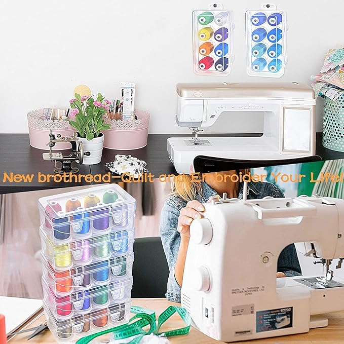 New brothread - 18 Options - Multi-Purpose 100% Mercerized Cotton Thread 50S/3 600M Each Spool for Quilting, Serger, Sewing and Embroidery - 8xMonochrome with Clear Plastic Storage Box