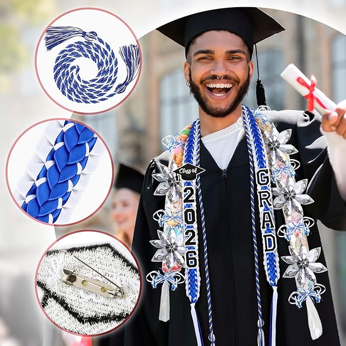 YLOLUL 16 Pcs Graduation Leis 2026 Graduation Candy Lays Kit with Honor Cord Class of 2026 Graduation Money Lays Necklace Graduation Gift Party Accessories for Women Men