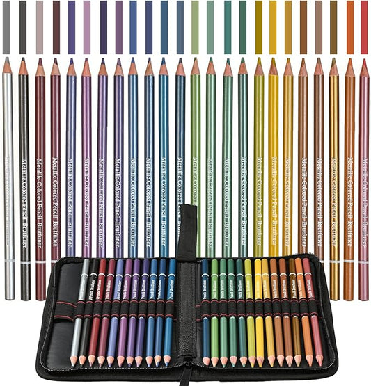 Metallic Pencils,Oil Based Wooden Metallic Colored Pencil Set for Adults Coloring Books Drawing Sketching Art Supplies
