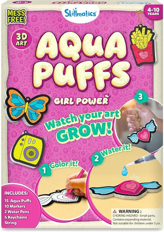 Skillmatics Aqua Puffs – 3D Art Kit, Girl Power, Mess-Free Paint by Number Craft for Kids, DIY Color & Inflate Activity, Travel Toys & Creative Gifts for Girls Ages 4, 5, 6, 7, 8, 9, 10