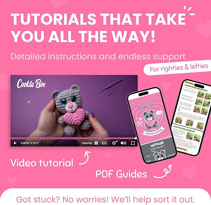 Cookie Box Original Crochet Kit for Beginners – Gift Set to Make Bear Ted Amigurumi Plushie – Easy DIY Crochet & Knitting Starter Kit with Video and PDF Tutorials