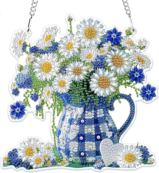 MOGTAA Flowers Diamond Art Hanging Pendant Kits, 5D Special Shape Diamond Art Kits for Adults, Crystal Rhinestones Landscape Diamond Painting Gem Art for Home Garden Wall Decor