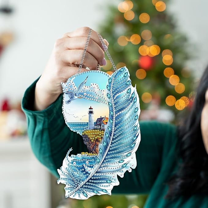 Kaliosy Sun Catcher Lighthouse Window Hanging Ornament - Outdoor Porch Decor, Landscapes Themed Diamond Art Ornament, Acrylic Board Diamond Painting for Home, Front Door Sign, Indoor Decor 8x8inch