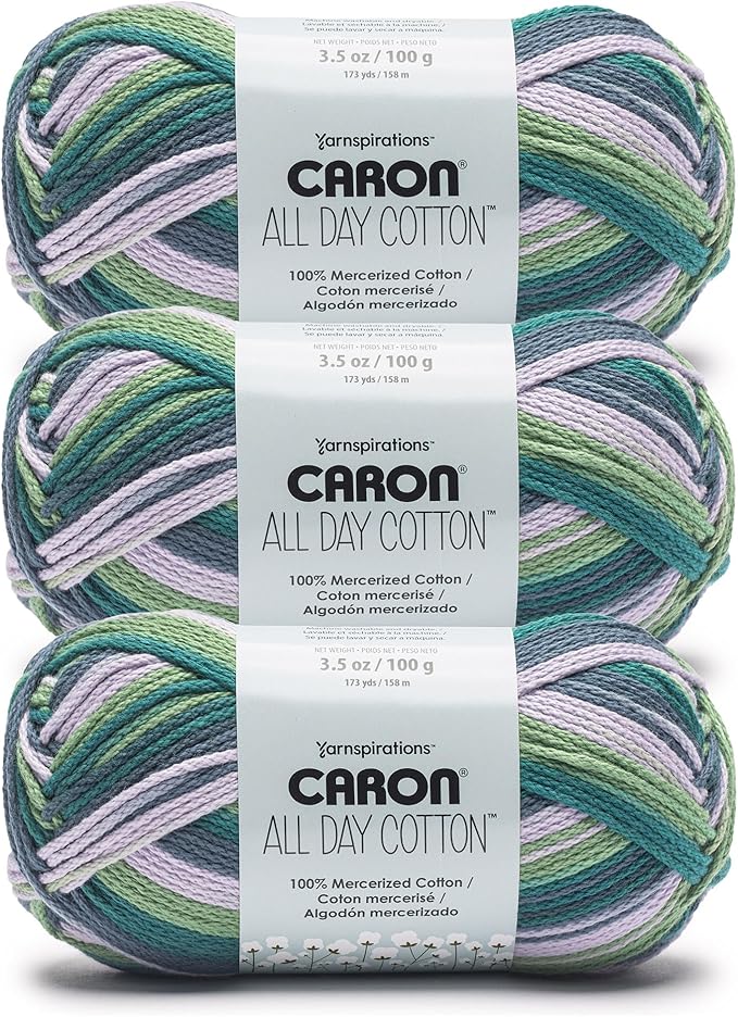 Caron All Day Cotton Starling Yarn - 3 Pack of 100g/3.5oz - 100% Mercerized Cotton - #4 Worsted (Medium) - 173 Yards - Knitting/Crochet