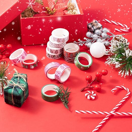 Christmas Tree Washi Tape - 12Pcs Sweet Dessert Gingerbread Scrapbook Washi Colored Masking Decorative Tape Set School Office Teacher Gift Wrapping Diy Craft Scrapbooking Journal Art Supplies