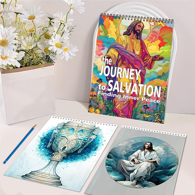 Jesus Coloring Book, Chiristian Coloring Book for Women and Men, Spiral Bound Page One Sided Design, Chiristian Gifts to Relax, Anxiety and Depression 24 Colorful Coloring Pages of Jesus Christ