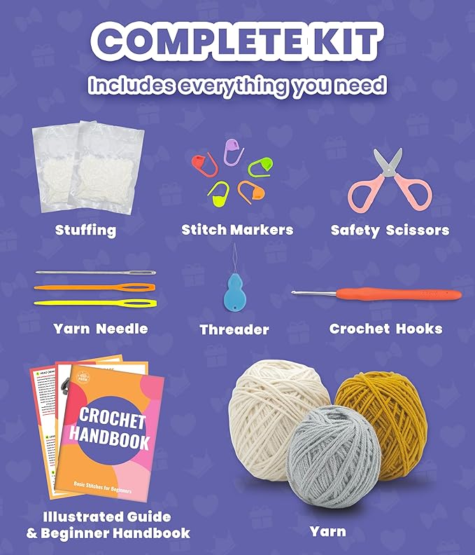 PAITIN Crochet Kit for Beginners – DIY Sleeping Cat Amigurumi Crochet Project Kit with Step-by-Step Video Tutorial, Complete Materials and Beginner Handbook