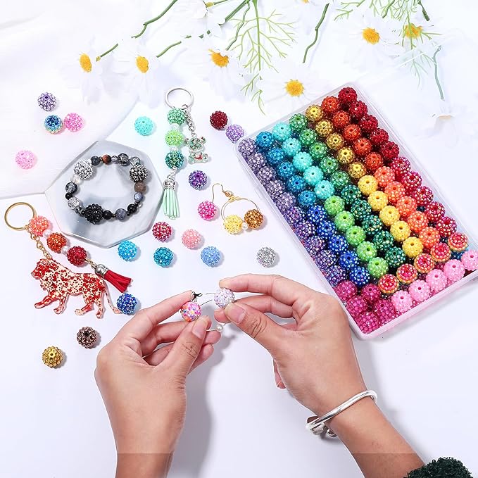 160pcs 16mm Rhinestone Beads for Craft, 32 Colors DIY Round Crystal Disco Ball Resin Rhinestone Chunky DIY Spacer Beads, for Pens, Jewelry Making, Bracelets, Necklace