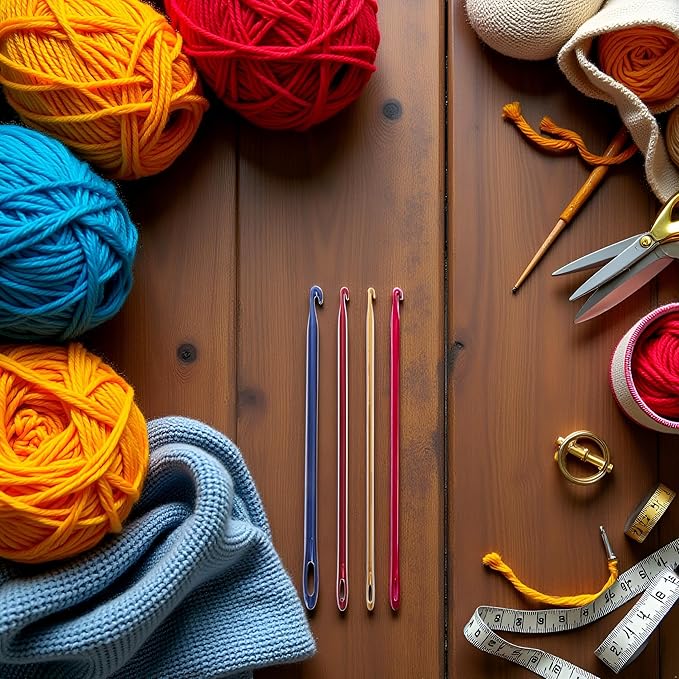 Afghan Aluminium Crochet Hook Knitting Needle Hand Knit Tool Grips, with Threading Hole Crochet Hook Set for Beginners with Yarn,Crochet Hooks,Knitting and Crochet