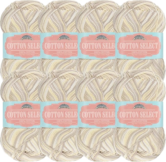 JubileeYarn Cotton Select Yarn - 50g/Skein Sport Weight - Milkshake - 8 Skeins