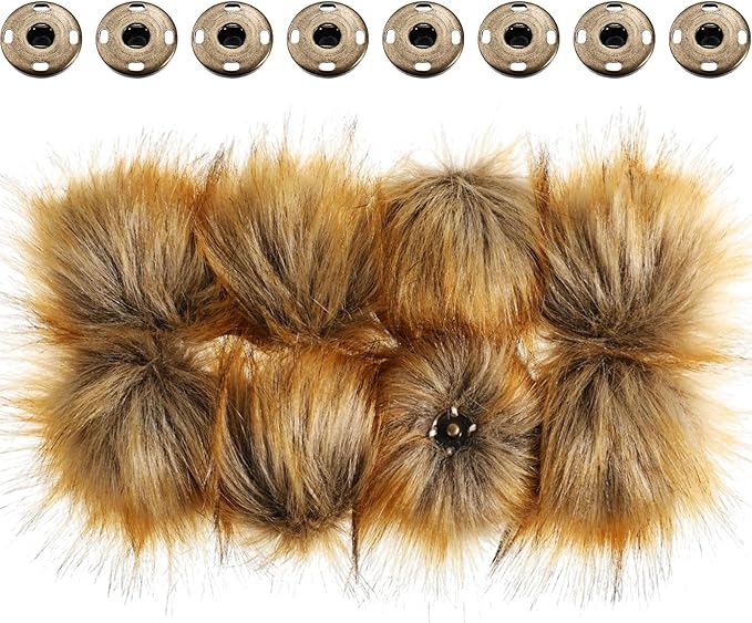boao 8 pcs faux fur pompoms for hats with removable press button faux fur fluffy pompom balls knit hats clothing accessories for bobble hat knitting shoes scarves bag(1 color)