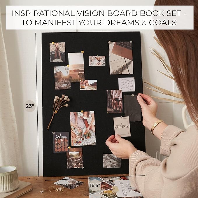 Inspirational Vision Board Kit – Complete Set with Vision Board Book & Felt Board, Motivational Pictures & Quotes to Map Your Goals & Dreams - The Perfect Supplies to Visualize Goal Setting & Success