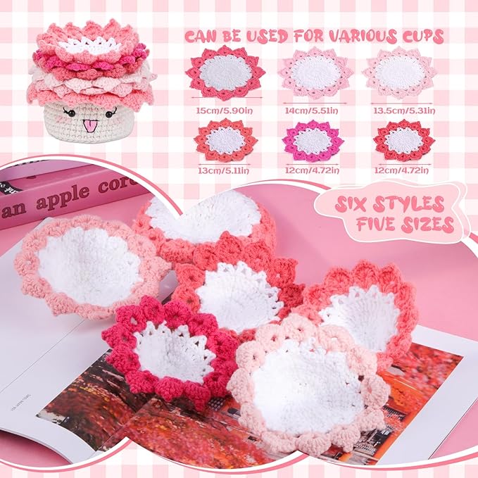 Hssugi Crochet Kit for Beginners, 6PCS Crochet Starter Kit, Potted Plant Coasters Crochet Kit with Step-by-Step Video Tutorials, Crochet Hooks, Learn to Crochet Kits for Adult Beginners