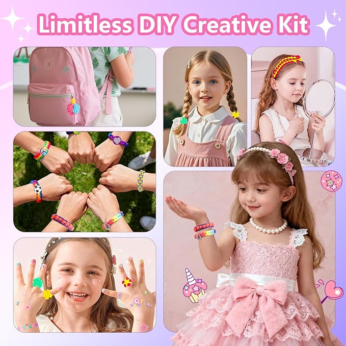 Bracelet Making Kit Gift for Girls Ages 8-12, 1200 Colorful Elastic Cloth Rubber Loom Bands Weaving Loom Bracelet Kit DIY Arts and Crafts Kit Toys Gifts for Girls 6 7 8 9 10 11 12 13 Year Old