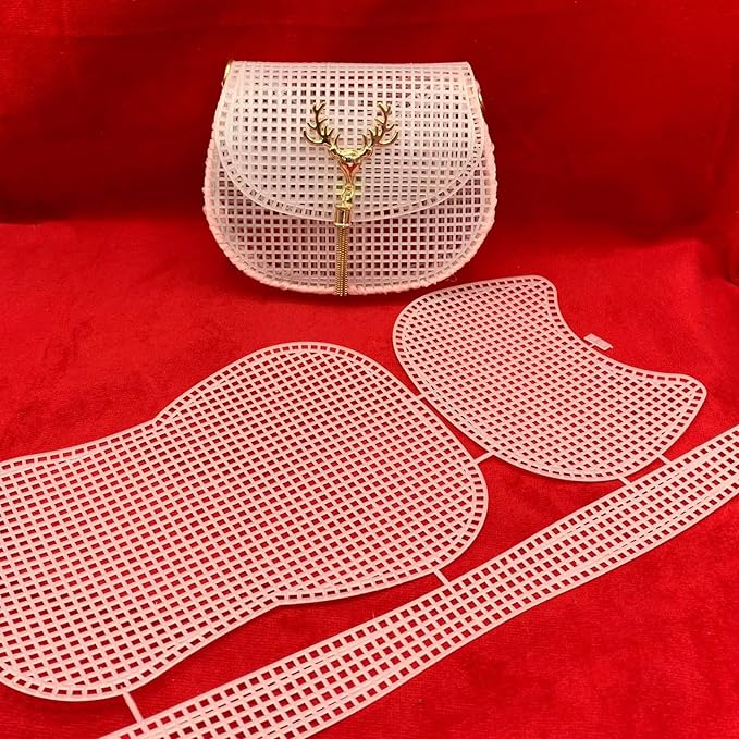 Allazone 37 PCS Clear Mesh Canvas Sheets for Embroidery, Mesh Sheets with 2 Color Acrylic Yarn for DIY Sewing Bag