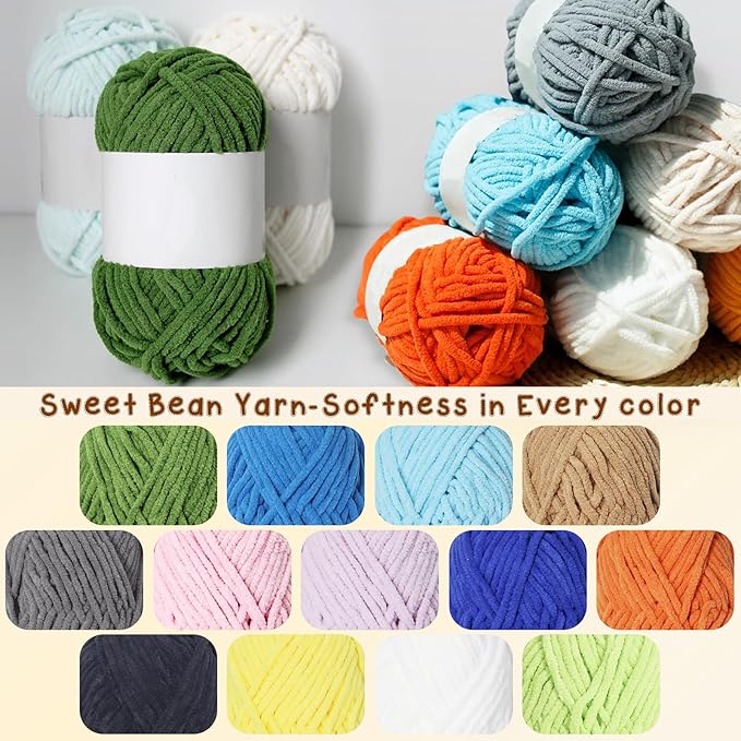 SIMEIQI 6 Pack of 1.76oz Chenille Yarn for Crocheting,60yards Soft Fluffy Velvet Yarn, Ideal Crochet for DIY Baby Blankets Toys Scarves Throw Pillows Hats Cushions(White)
