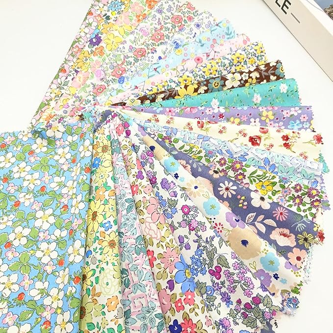 22Pcs 10" Fabric Squares No Repeat Precut Cotton,Wavy Edge Quilting Supplies,DIY Sewing Color Analysis Draping Kit Material Assorted Floral