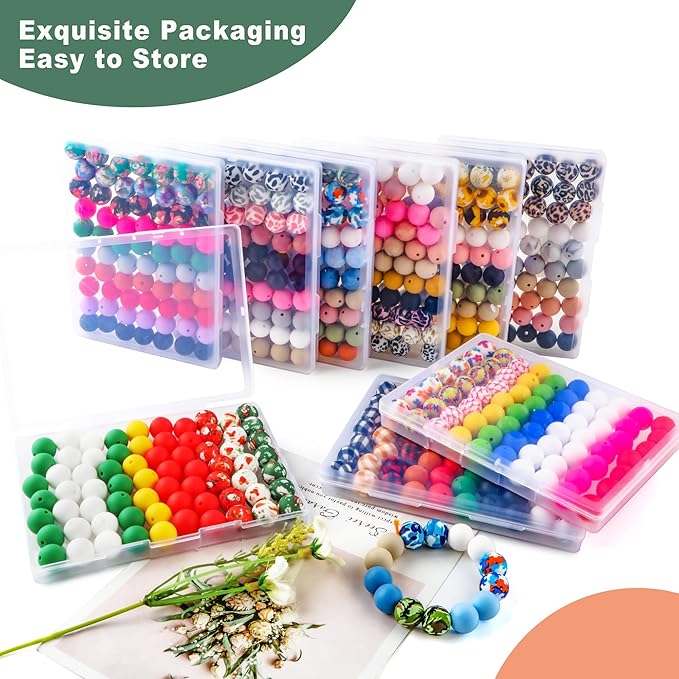 70Pcs Print Silicone Beads for Keychain Making,Round 15mm Silicone Beads for Pens, Necklace and Bracelets Making（Christmas Print）
