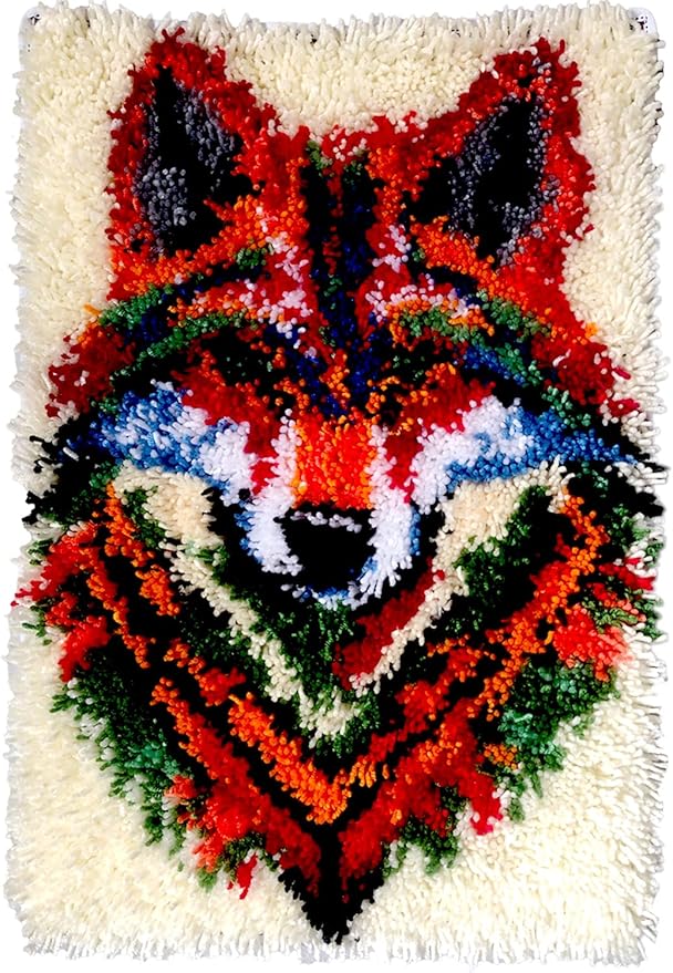 KitsMaster Latch Hook Kits for Adults, Crafts for Adults Women New Hobbies DIY Printed Canvas Rug for Home Decor Festival Gift 23.6''x15.8'' Wolf