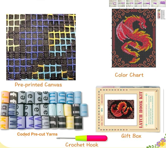YOOTOM Latch Hook kit Rug DIY Handcrafts for Adults, Pre-Printed Canvas Handmade Carpet Cushion Crochet Yarn Needlework Tapestry 3D Crafts for Home Decor, 20x15in