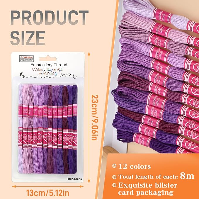 Embroidery Floss,12 Skeins Purple Embroidery Thread,Friendship Bracelet String for DIY Making,Embroidery Crafts