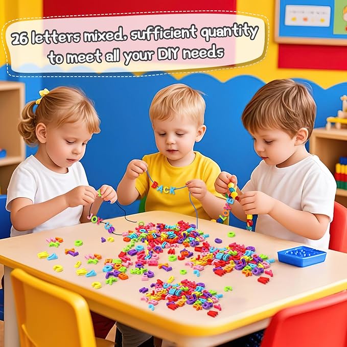 Augshy 700Pcs Large Letter Beads Colorful Plastic A-Z Mixed Alphabet Shape Beads for Jewelry Making Bracelets Necklaces Key Chains Shoelaces Crafts Party Decor(9x12mm)